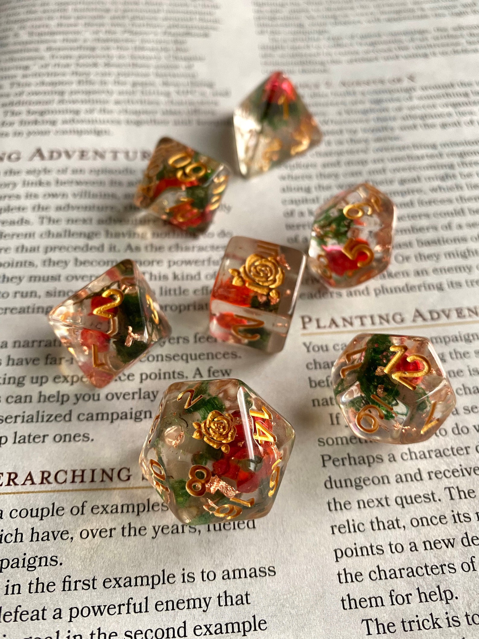 Rose Bud Dnd Dice Set Rose Dice Flower Dice Game Dice Set Etsy
