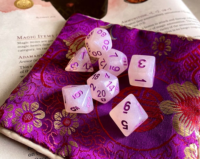 Celestial Pink dnd dice set for Dungeons and Dragons RPG, d20 Polyhedral dice set for tabletop role playing games