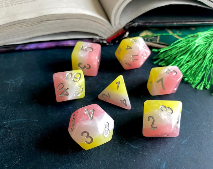 Pink Lemonade Dnd Dice Set for Dungeons & Dragons, d20 Polyhedral dice set for tabletop RPG games