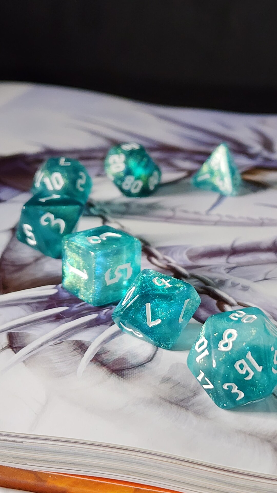 DND Dice Set - Dungeons And Dragons Dice In Synthetic Turquoise With Gold (7 Polyhedral Dice)