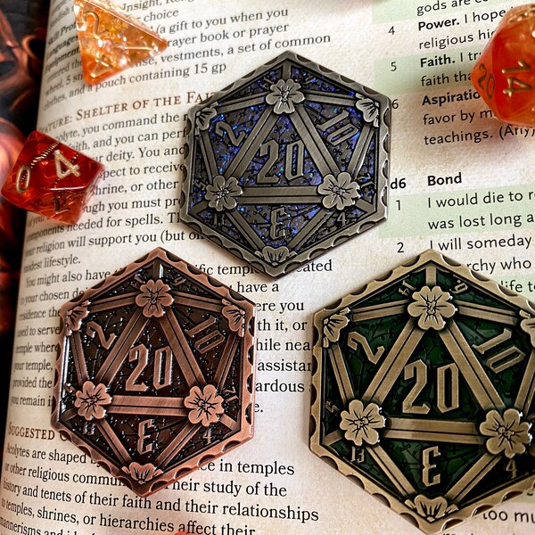 Moneda D20 - metal d20 - moneda para DND, moneda dnd para puntos de héroe o dados de 20 caras