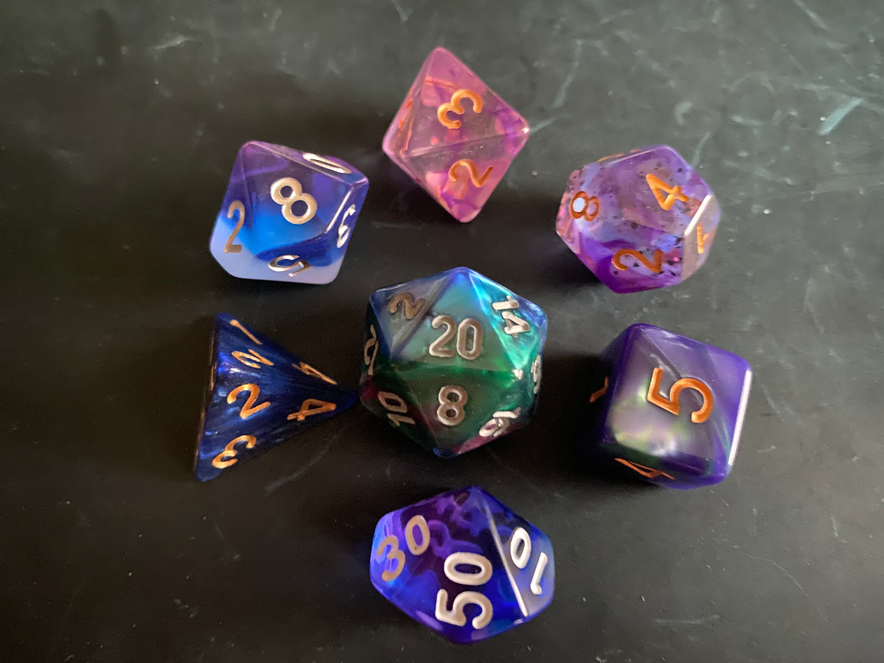 PPG DNd Dice set FOr Dungeons and Dragons dice , RPg POlyhedral DIce