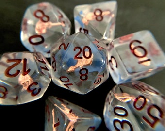 Bardic Inspiration dnd dice set for Dungeons and Dragons, resin 7 piece polyhedral dice set BARD lute musical instrument