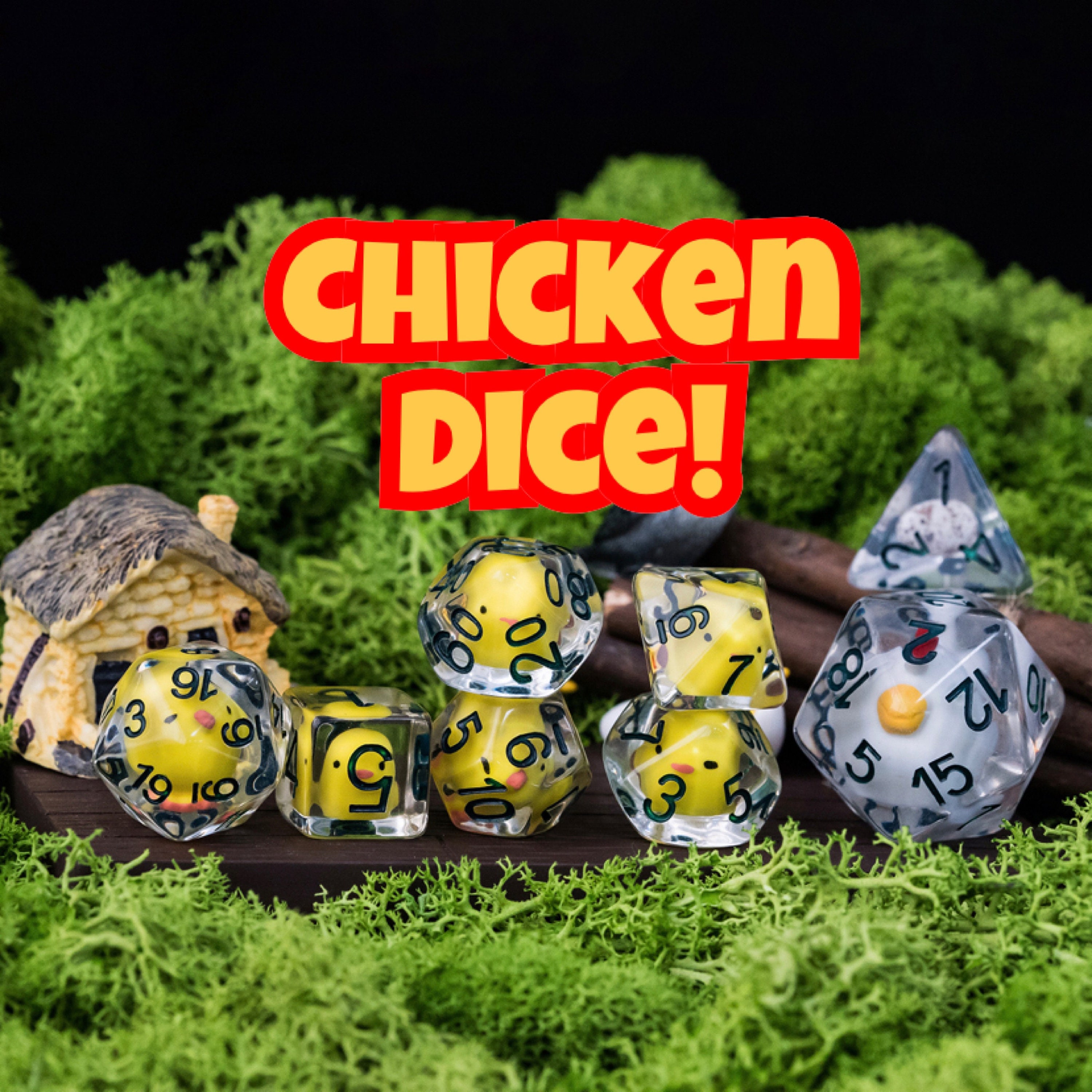 Chicken Dice , Dnd Dice Set, d20 Farm 7 Piece Dice Set with chick dice