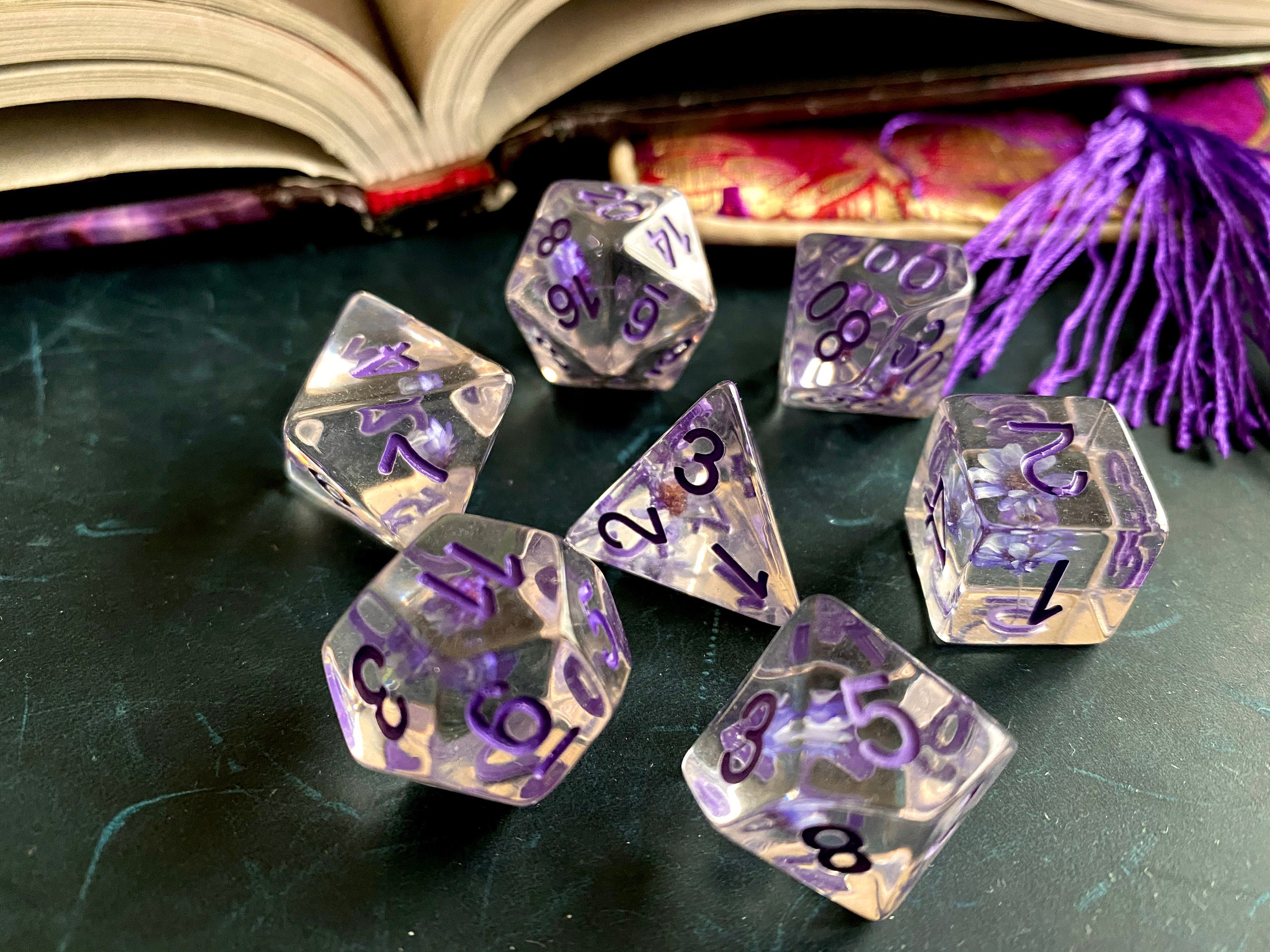 PLum Blossom dnd dice set for Dungeons and Dragons, d20 Polyhedral dice