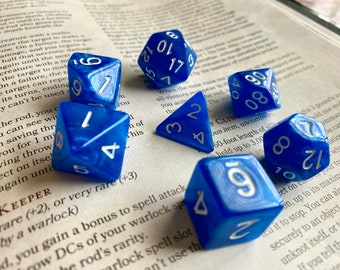 True Blue DnD Dice Set, RPG Dice Set for Pathfinder, Dungeons & Dragons. Acrylic Polyhedral Dice Set