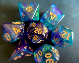Water SPRITE Dnd Dice Set for Dungeons and Dragons TTRPG, d20 Polyhedral Dice set for Tabletop Role Playing Games