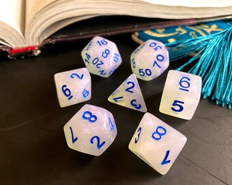 Celestial BLUE dnd dice set for Dungeons and Dragons, d20 Polyhedral dice set for tabletop role playing games