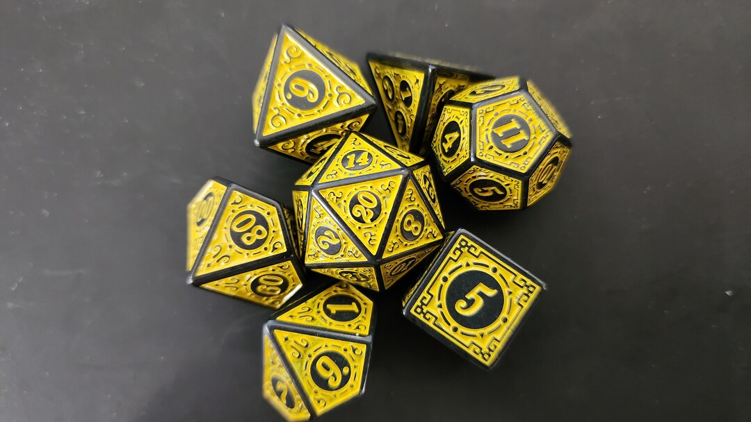 Ornate Yellow Dnd Dice Set for Dungeons and Dragons, D20 Polyhedral