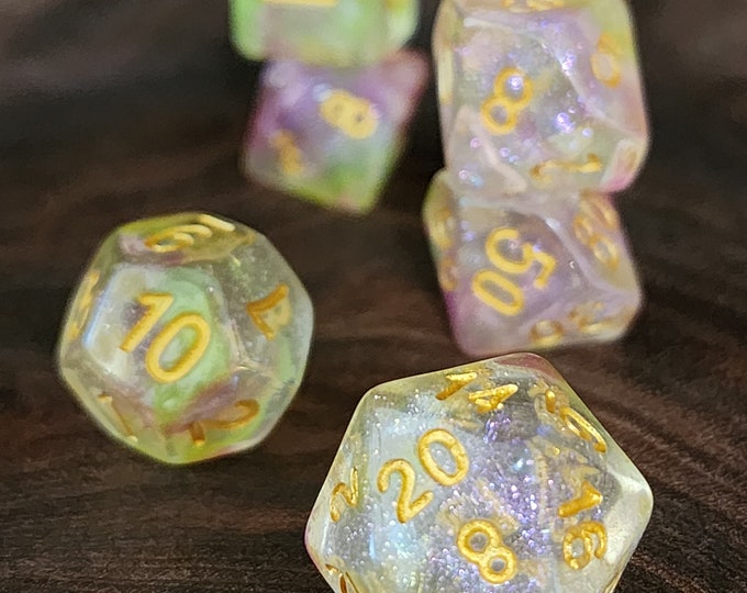Touch of Fey Dnd Dice Set for Dungeons and Dragons TTrpG, d20 Rpg tabletop gaming - super shimmery!