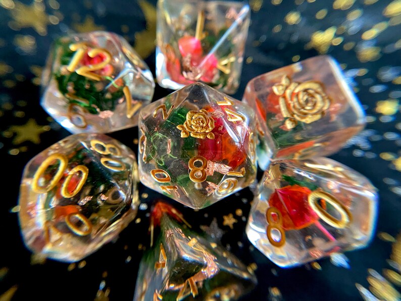 Rose Bud Dnd Dice Set Rose Dice Flower Dice Game Dice Set Etsy
