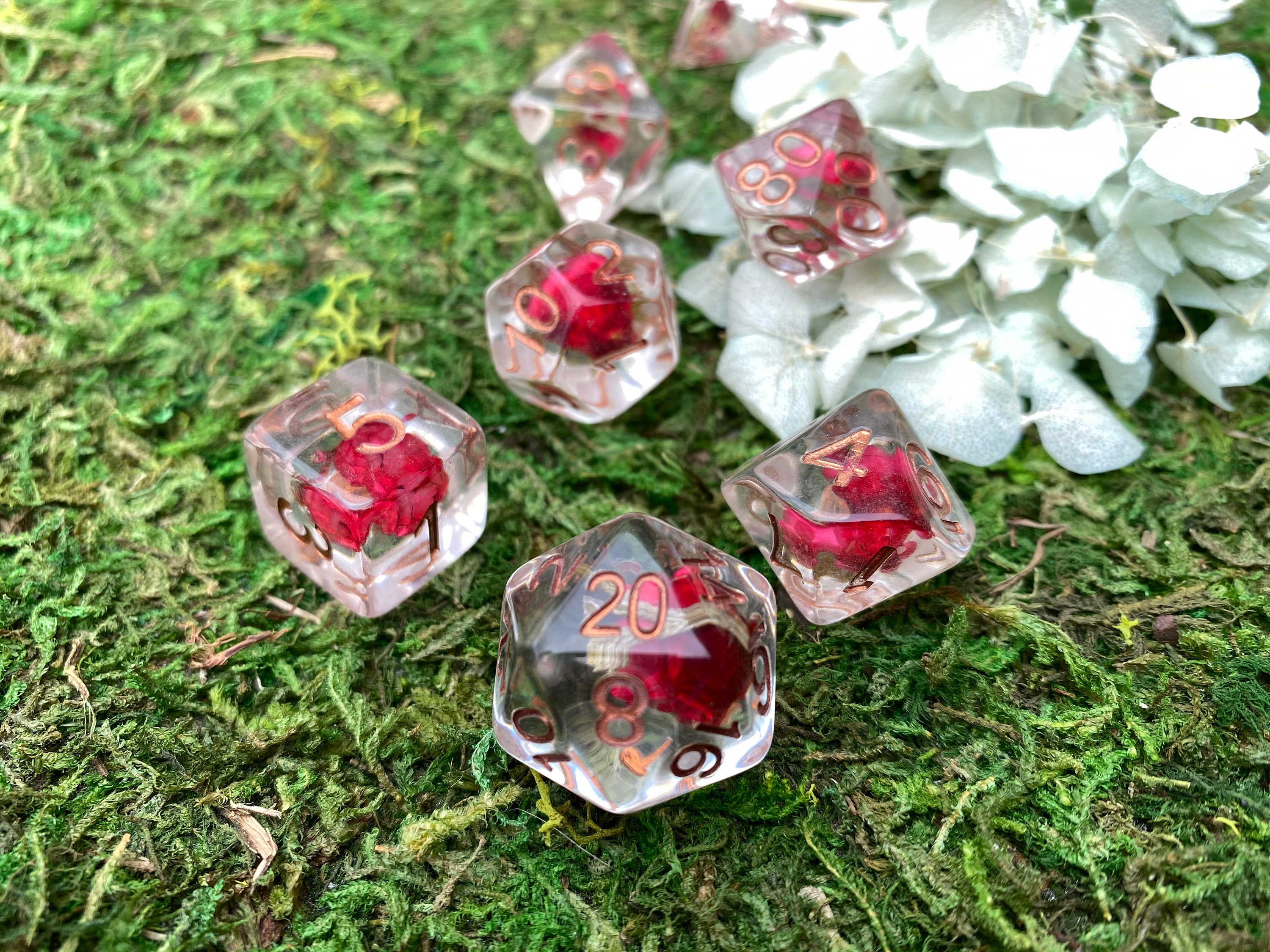 Rose Bud dnd dice set, Rose dice, flower dice, game dice set for