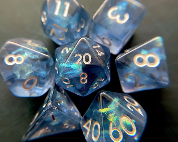 Blue Shadow dnd dice set for Dungeons and Dragons tabletop game - dark elf mage tiefling dragon fire rogue critical role dice