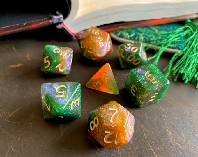 Mystic GROVE DNd DIce SEt for Dungeons and DRagons TTrpg, POlyhedral DIce Set - d20 GAlaxy DIce