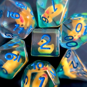 Ducky Dnd dice set | Critical Role d20 Polyhedral duck dice set for Dungeons and Dragons - RubberDuck on water