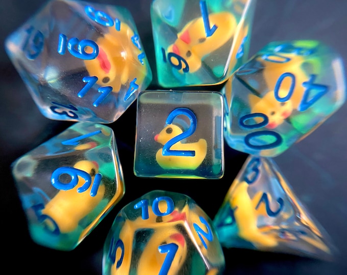 Ducky Dnd dice set | Critical Role d20 Polyhedral duck dice set for Dungeons and Dragons - RubberDuck on water