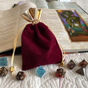 ROYAL Burgundy dnd dice bag/pouch for Dungeons and Dragons TTrpg - gift bag -dice bag- card pouch- drawstring bag- holds 5 sets of dice