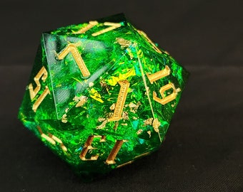 Emerald Shard Handmade Sharp Edge 35mm Jumbo D20 for Pathfinder, Dungeons and Dragons, TTRPG's