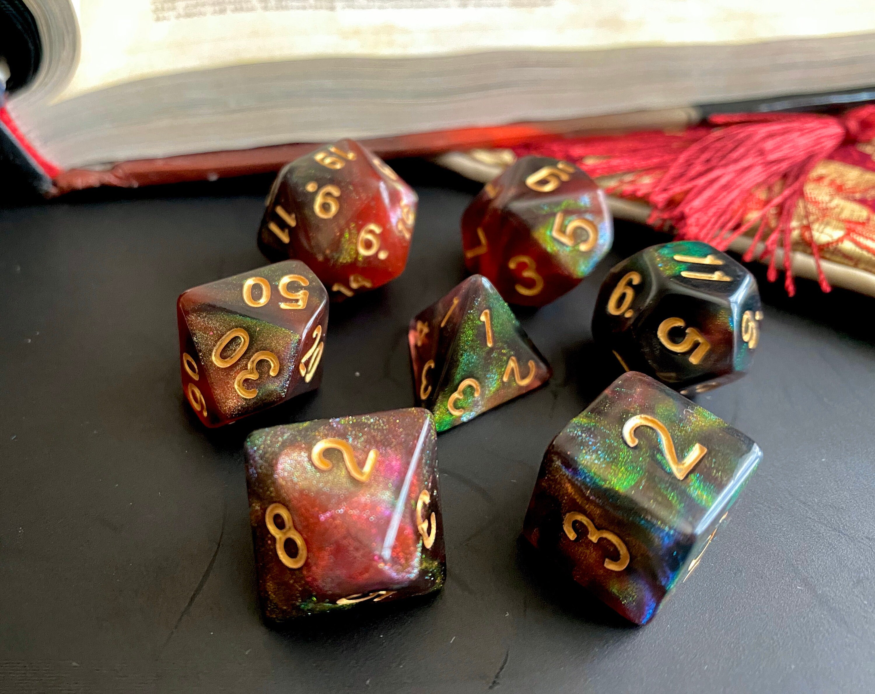Midnight Rose dnd dice set for Dungeons and Dragons TTRPG, d20
