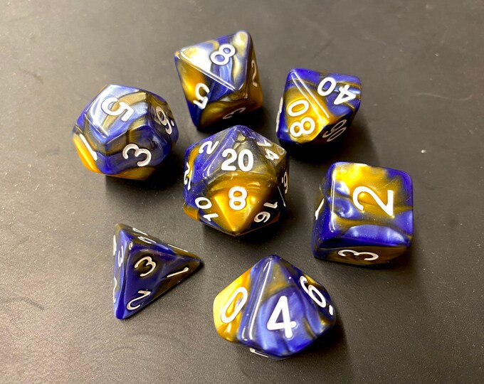 Gold Marble DnD Dice Set, Dungeons and Dragons Dice, D20 Polyhedral Dice Set Swirls