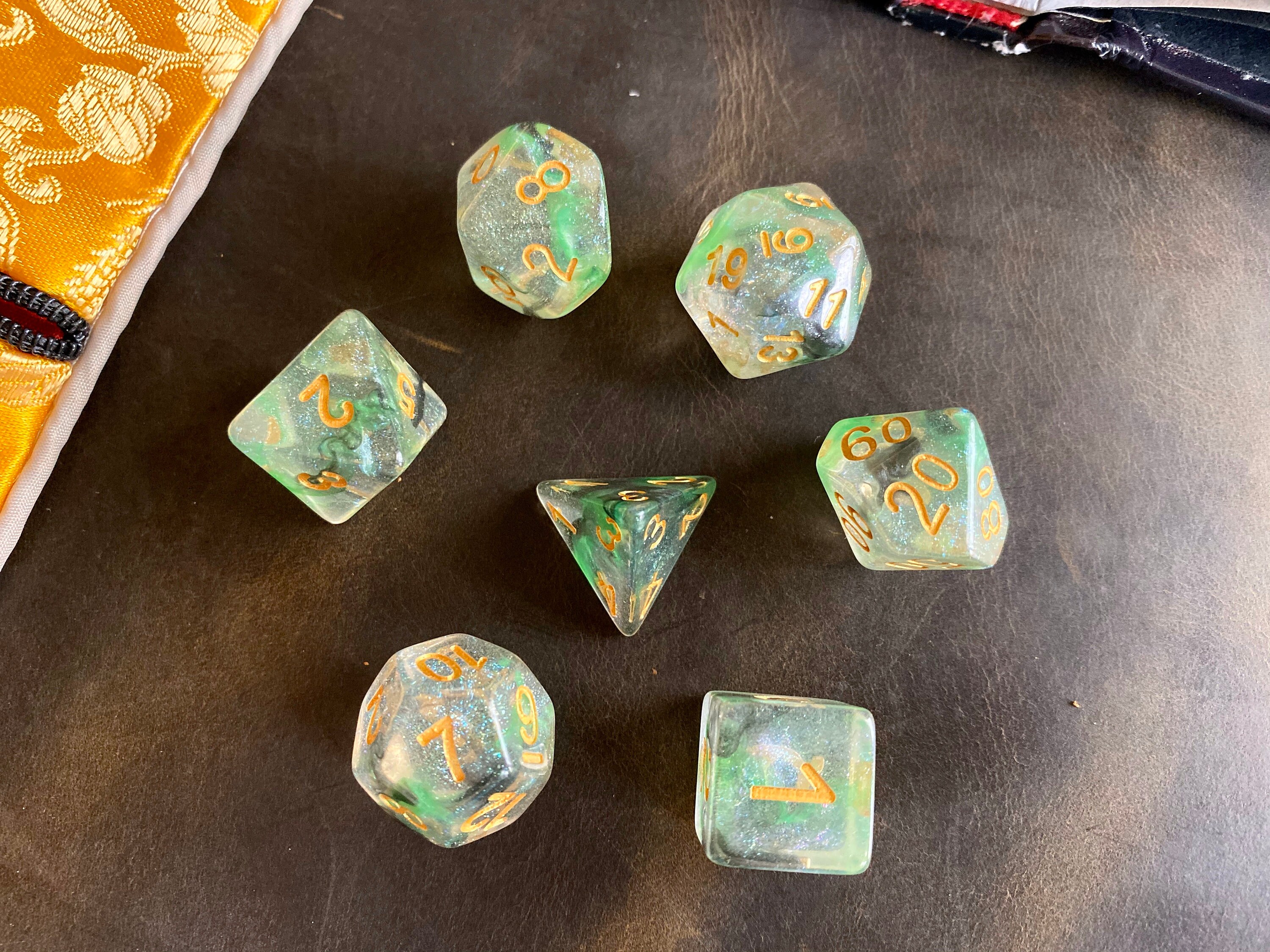 DnD Dice Set ACID SPLASH, D&D dice set, RPG DIce Set Green Black Ink