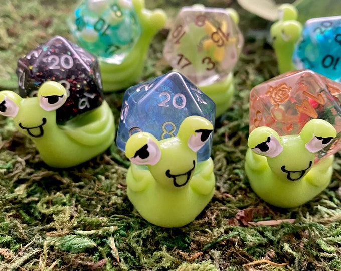 Snail d20 dnd dice guardian  Dungeons and Dragons Dice holder polyhedral dice   Forest bug pedistal podium