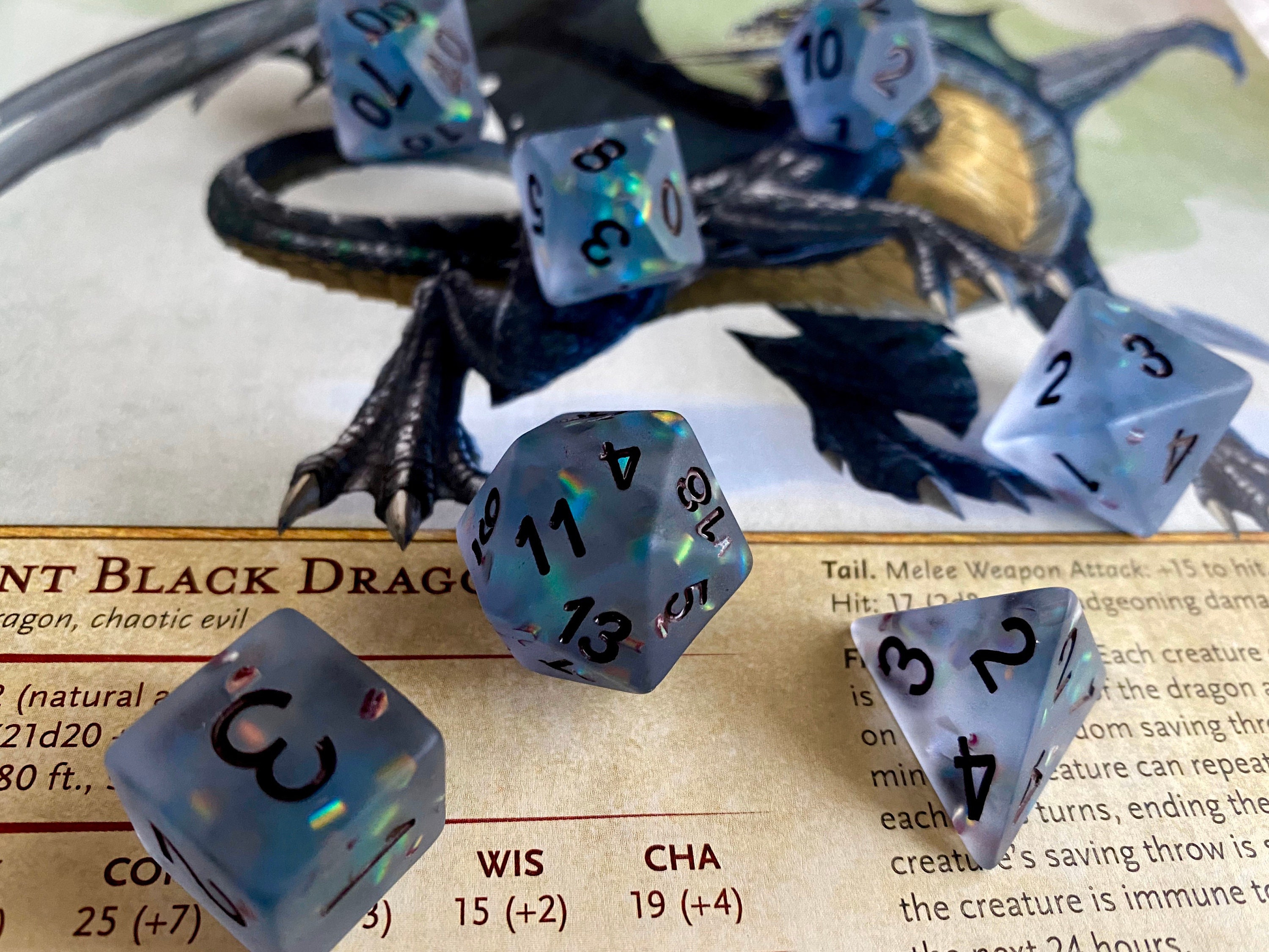 Black Dragon Flawed Dnd dice set for Dungeons and Dragons TTrpg