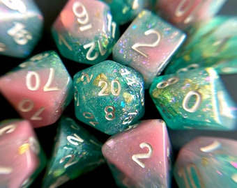 Mermaid Tail Dnd Dice Set for Dungeons and Dragons TTrpG, d20 Rpg tabletop gaming - super shimmery!
