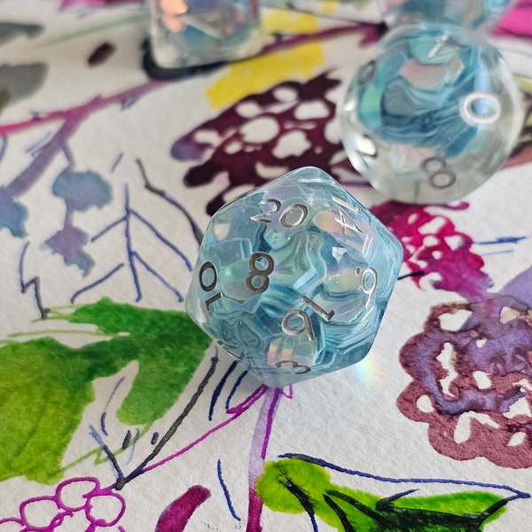 FAiry WIngs dnd dice set for Dungeons and Dragons, d20 Polyhedral dice set for TT RPG - incredible iridescent sparkles!