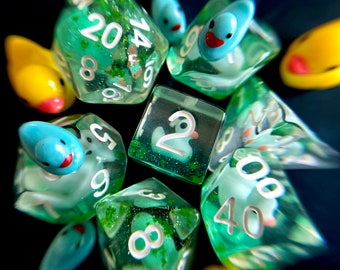 ZOMBIE DUCKY dice DnD Dice Set for Dungeons and Dragons TTRpg, d20 Polyhedral dice set for Tabletop role playing games - Cute Tiny Ducks!