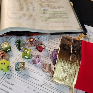ROYAL Red dnd dice bag/pouch for Dungeons and Dragons TTrpg - gift bag -dice bag- card pouch- drawstring bag- holds 5 sets of dice