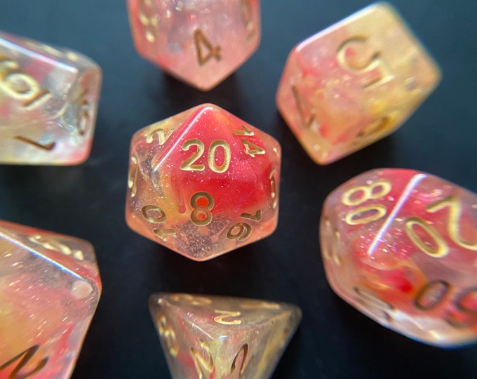 Ever After dnd dice set for Dungeons and Dragons, Pathfinder pretty pastel magical fairy tale fairytale dice set