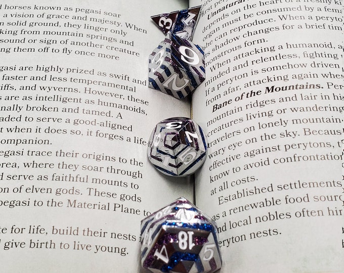 Chromatic Spindle Metal DNd DIce set, Polyhedral dice set for Dungeons and Dragons RPG, ttrpg -- solid metal & heavy!