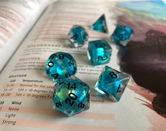 Deep Tears dnd dice set for Dungeons and Dragons, d20 Polyhedral dice set for TT RPG - incredible iridescent sparkles!