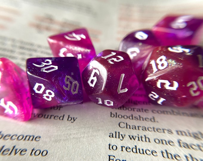 Love Potion Dnd dice set for Dungeons and Dragons, Polyhedral dice set Critical Role theme romantic hues