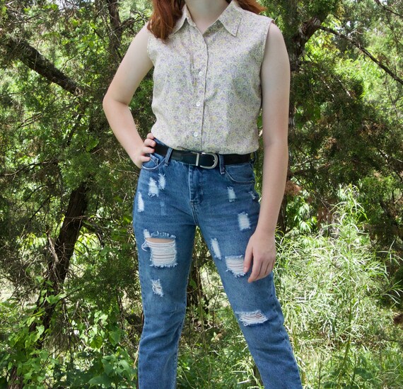 Sleeveless Early 90s Floral Blouse Size Small 100%