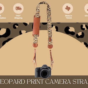 Leopard Print Camera Strap pour DSLR Mirrorless | Bracelet de caméra en tissu et cuir personnalisé | | d’idée cadeau de photographe Cadeau personnalisé pour elle
