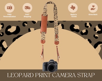 Leopard Print Camera Strap for DSLR Mirrorless  | Personalized Fabric & Leather Camera Strap | Photographer Gift Idea | Custom Gift For Her