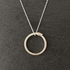 Mystical Silver Ouroboros Ring Necklace - Symbol of Infinity and Rebirth