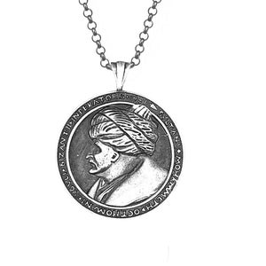 Colgante de moneda otomana / Collar de Mehmet II el Conquistador con inscripción de la primera moneda de oro