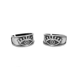 Adjustable Evil Eye Ring | Oxidized Silver
