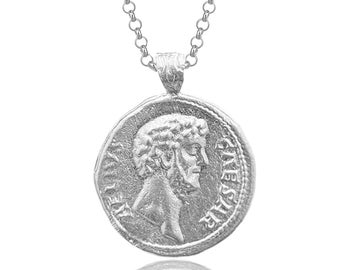 Personalized Marcus Aurelius Sterling Silver Coin Necklace | Museum Quality Replica of an Ancient Roman Coin
