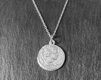 Silberne Byzas Münze Halskette - Artemis und Stier