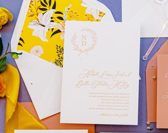 Kolorowe zaproszenia ślubne z nadrukiem w stylu letterpress na lato