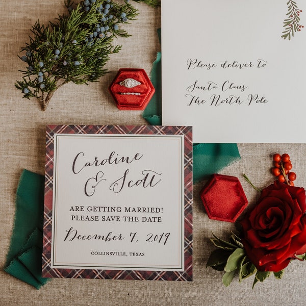 Plaid Square Save the Date Cards, Set of 25