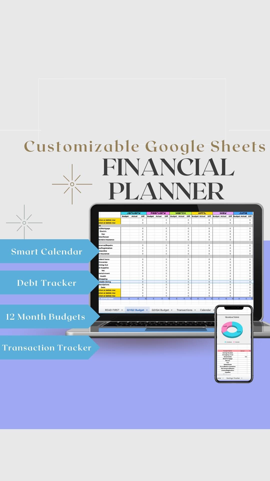 Customizable Google Sheets Budget Planner, Expenses Tracker, Budgeting ...