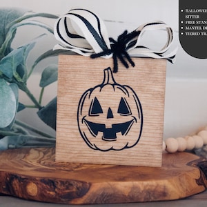 Black Jack O Lantern Halloween Pumpkin Tiered Tray Shelf Sitter