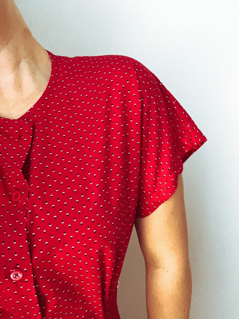 Red Pendelton Blouse with Cinched Waist