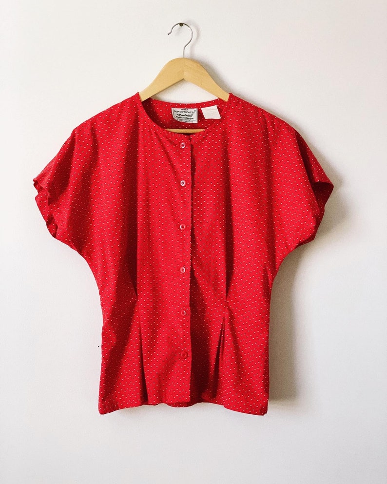 Red Pendelton Blouse with Cinched Waist