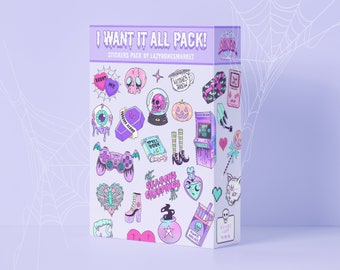 Paquete completo de imágenes prediseñadas digitales Pastel Goth, ¡lo quiero todo! Paquete de imágenes prediseñadas Pastel Goth espeluznantes y lindas, pegatinas digitales para agenda, PNG de terror